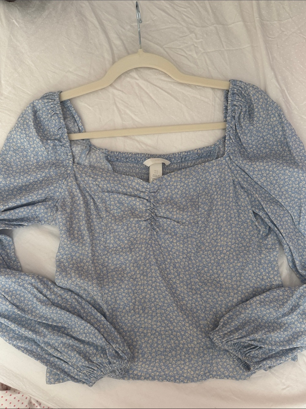 H&M Light Blue Floral Square-Neck Blouse